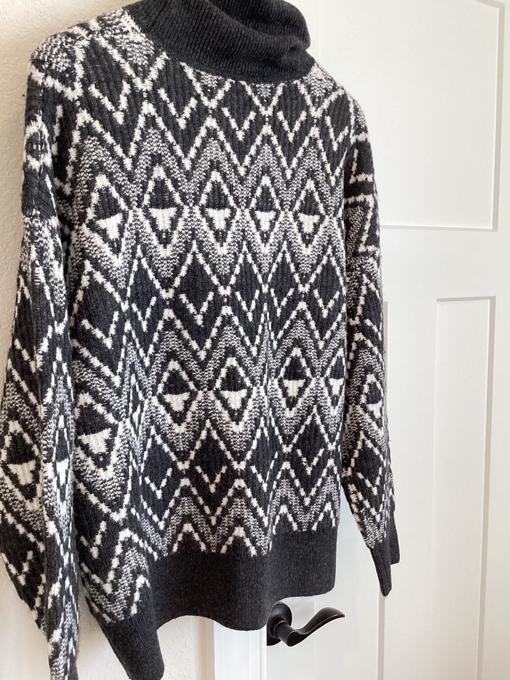 Varley Relaxed Fairisle Sweater Ida Roll Neck Knit New Medium Charcoal Grey - Picture 13 of 16